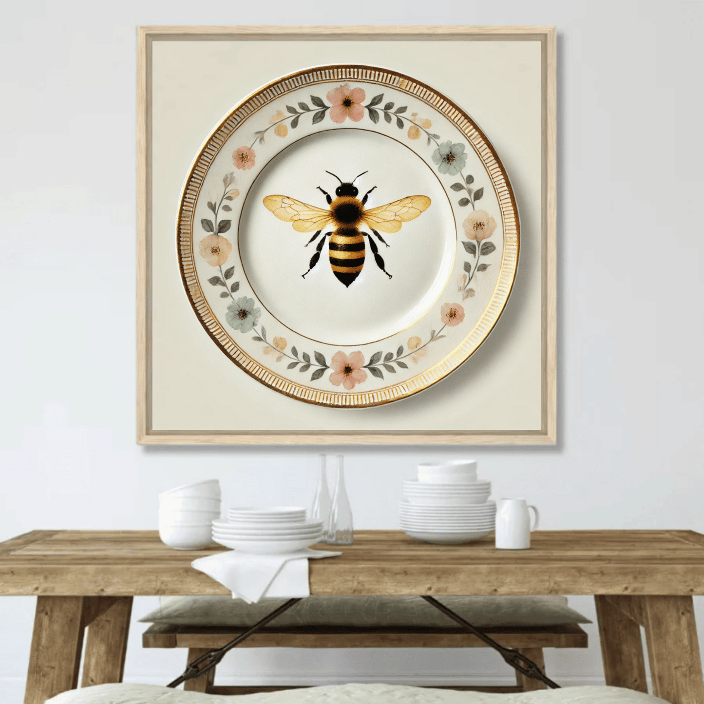 Wildflower Bee Canvas Wall Art | Kitchen Wall Art | Dining Room Wall Art | Vintage Wall Art | Sophisticated Wall Art