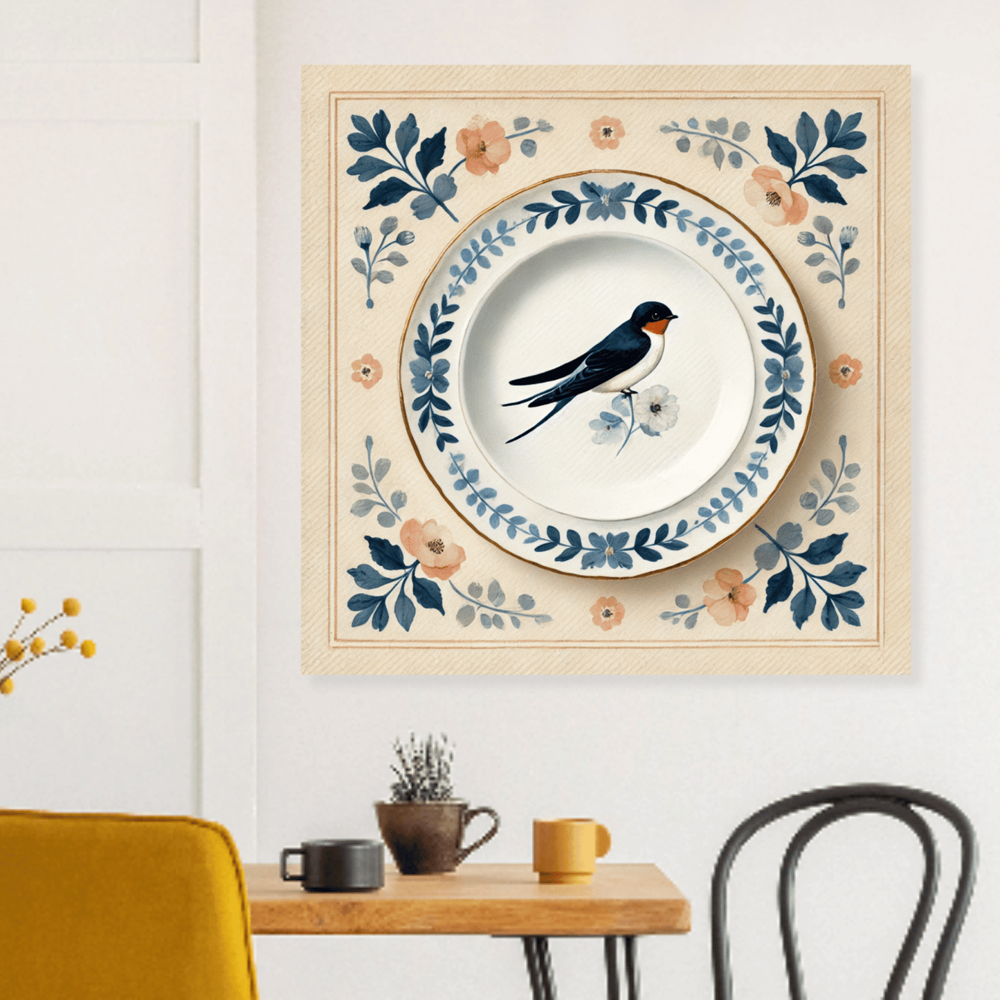Swallow & Spring Canvas Wall Art | Bird Canvas Wall Art | Kitchen Canvas Wall Art | Dining Room Canvas Wall Art