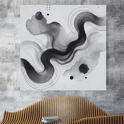 Flowing Shadows Monochrome Abstract Wall Art Print Material