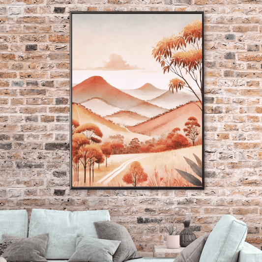 Crimson Ridges – Trees Mountains Botanical Autumn Canvas Wall Art Print Decor Print Material