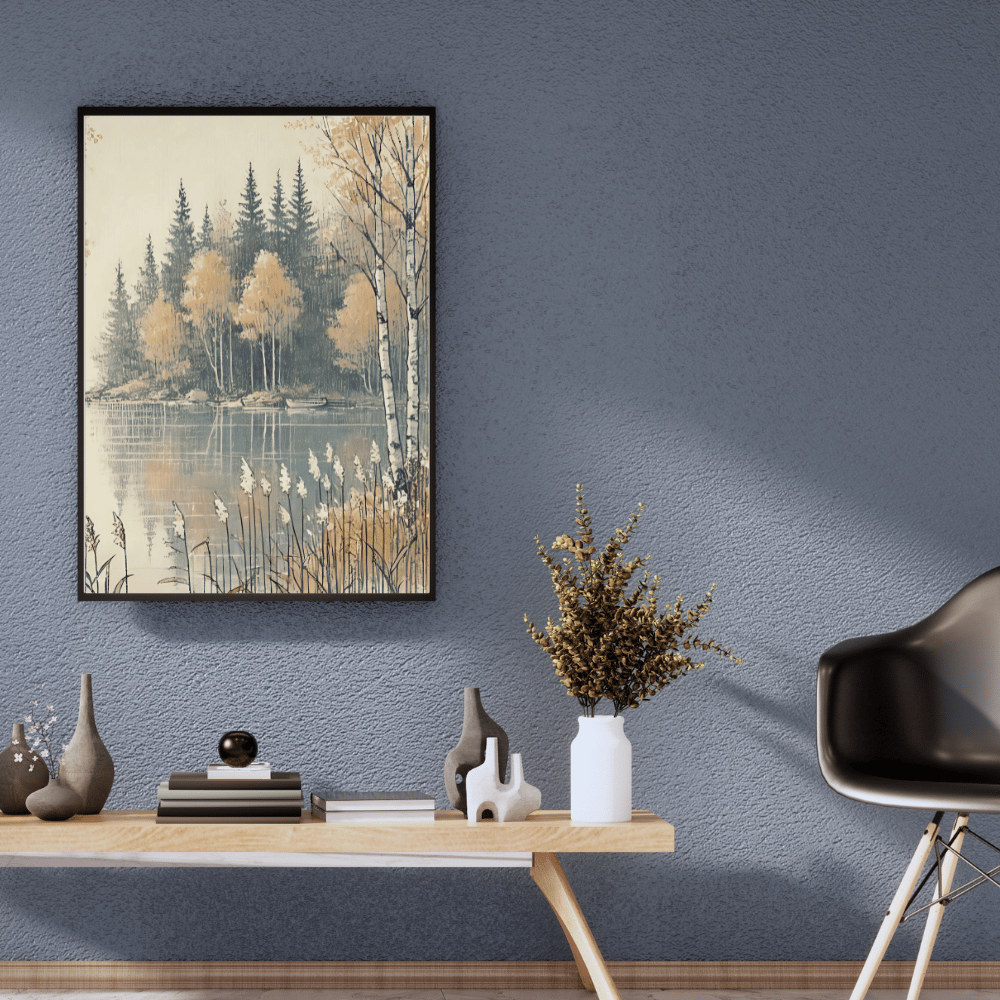 Autumn Lake Reflections Scandinavian Wall Art Print Print Material