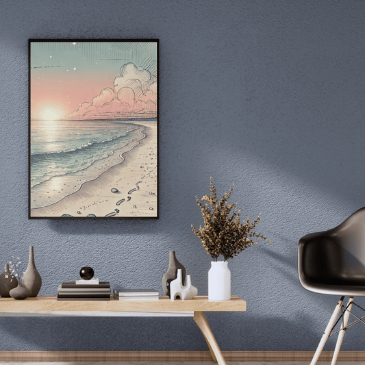 Sunset Shoreline Footprints Line Art Print Print Material