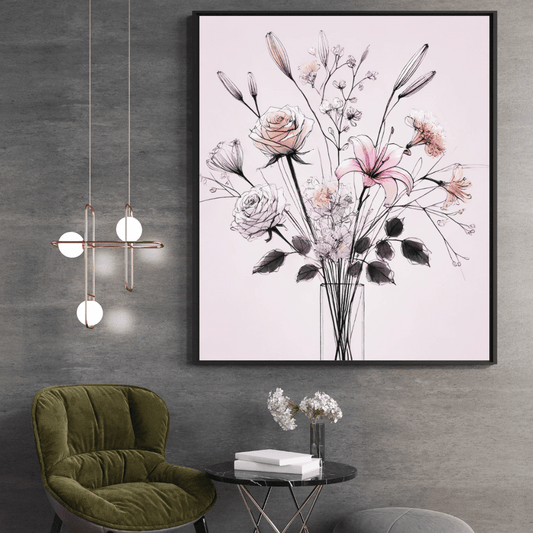 Soft Bloom Bouquet - Flowers in A Vase Floral Wall Art Print Print Material