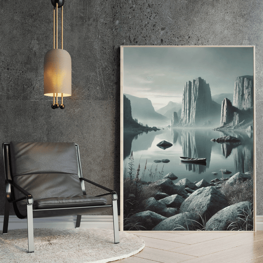 Misty Mountain Reflection - Lake Nordic Wall Art Print Print Material