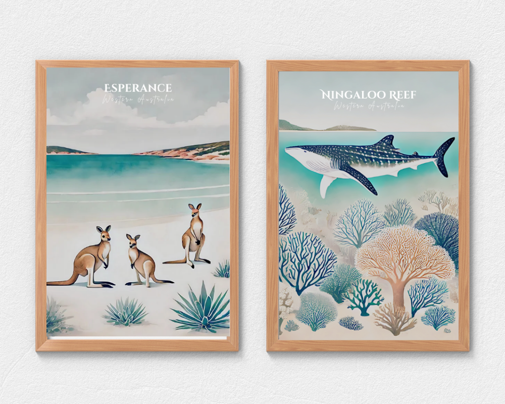 Western Australia - Esperance & Ningaloo Reef Animal Poster & Canvas Wall Art Set of 2 Print Material