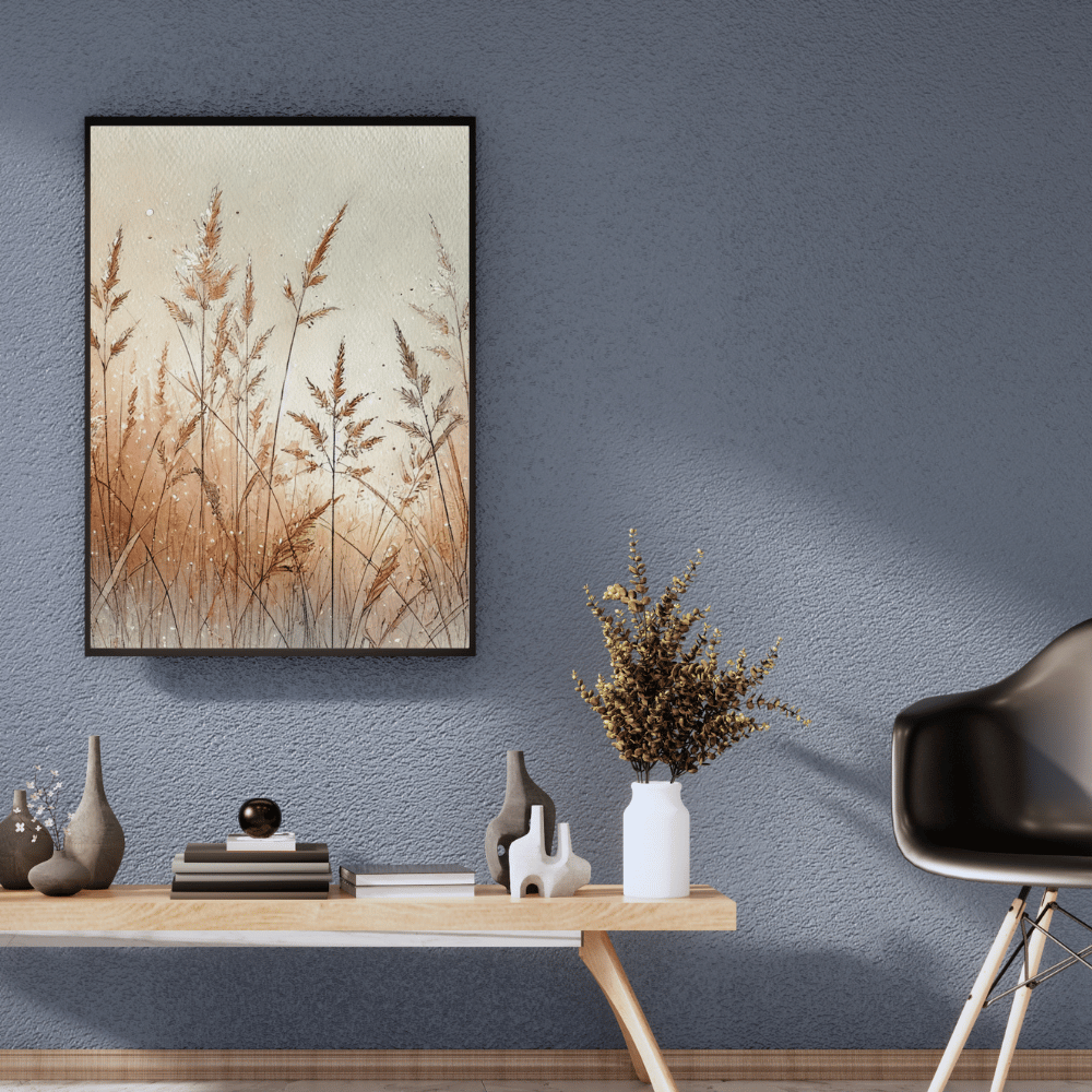 Golden Grasses in Fall Nordic Scandinavian Wall Art Print Print Material