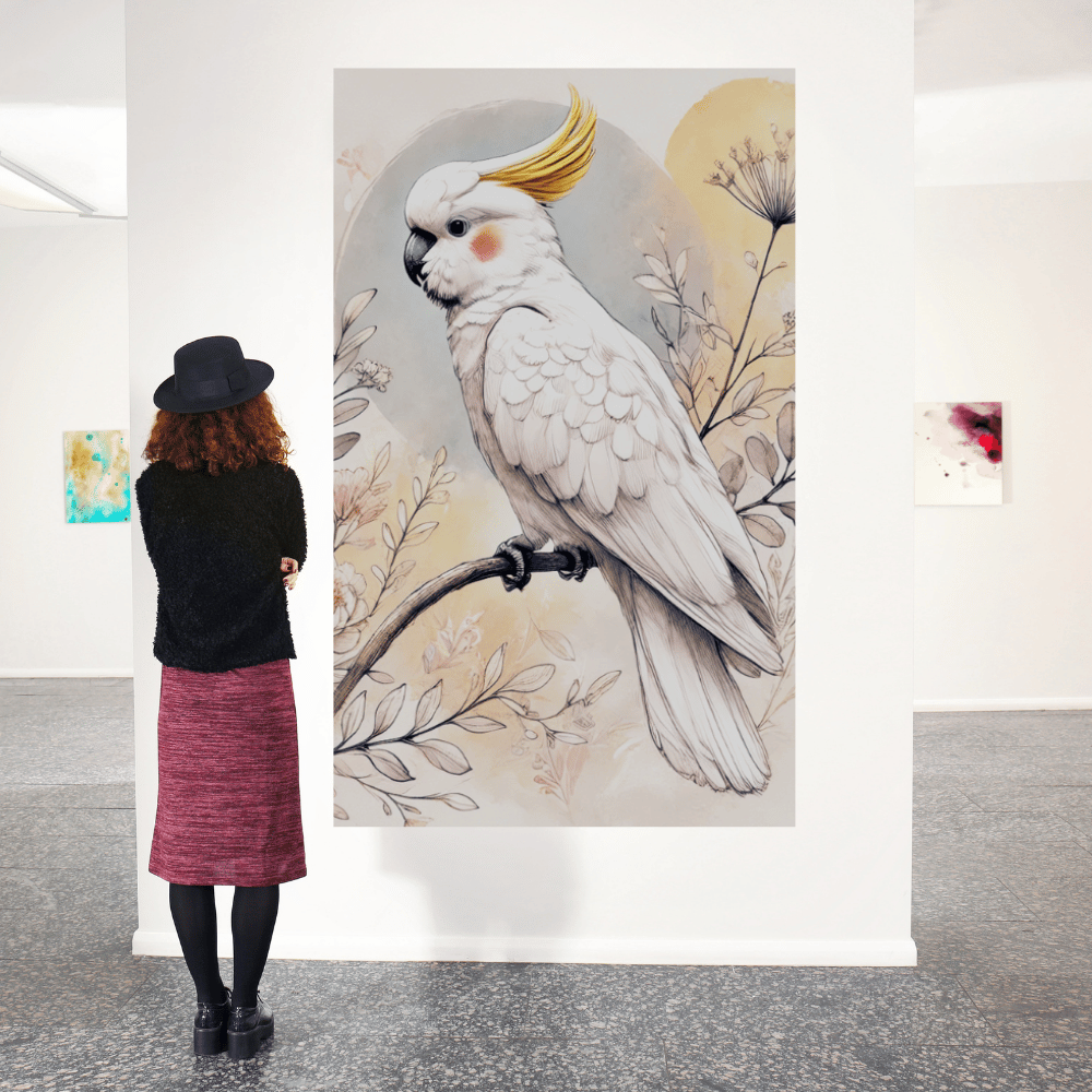 Golden Crest - Cockatoo Among Wildflowers – Australian Wildlife Canvas Wall Art Print Decor Print Material