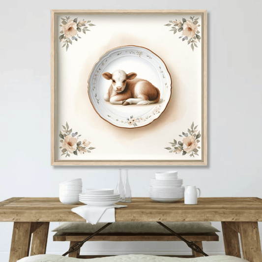 Meadow Nap – Quirky Vintage Kitchen Dining Wall Art Canvas | Stretched & Framed | Cow Wall Art Stretched Canvas Slim