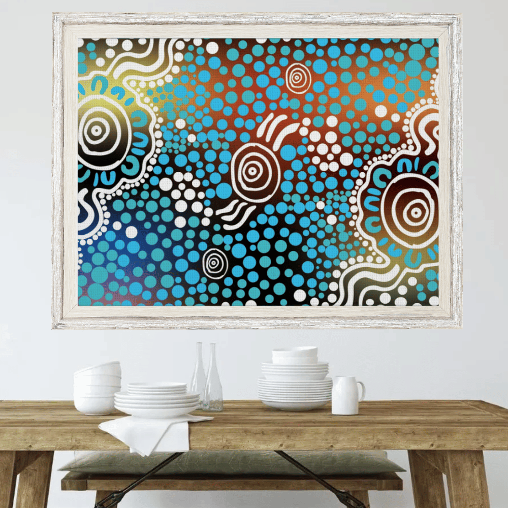 Spirit of the Waterholes – Aboriginal Wall Art | Stretched & Framed Canvas Print Material