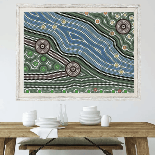 River Dreaming – Aboriginal Wall Art | Stretched & Framed Canvas 40x60 cm / 16x24″ / Stretched Canvas / Slim Print