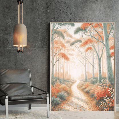 Autumn Light – Trees Forest Wildflowers Botanical Autumn Canvas Wall Art Print Decor Print Material