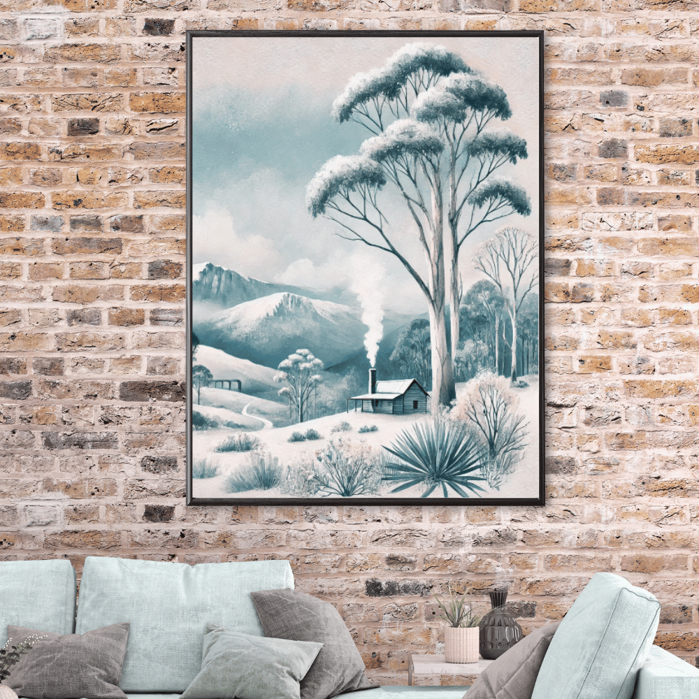 Alpine Cabin Retreat – Wild Grass Mountains Trees Botanical Winter Canvas Wall Art Print Decor Print Material