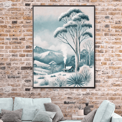 Alpine Cabin Retreat – Wild Grass Mountains Trees Botanical Winter Canvas Wall Art Print Decor Print Material