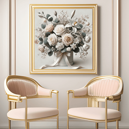 Ivory Grace Bouquet Flower Framed Canvas Wall Art Print Material