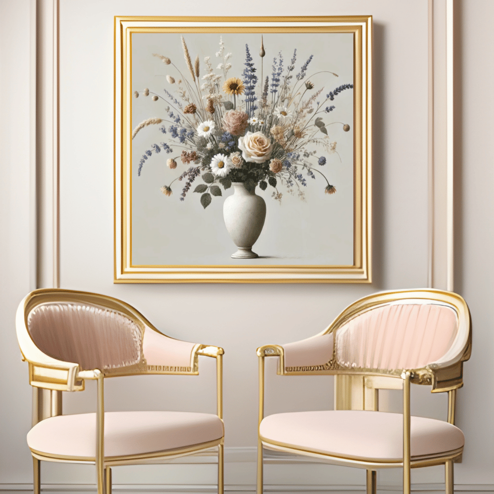 Whispering Meadow Scandinavian Flower Bouquet in A Vase Wall Art Print Print Material