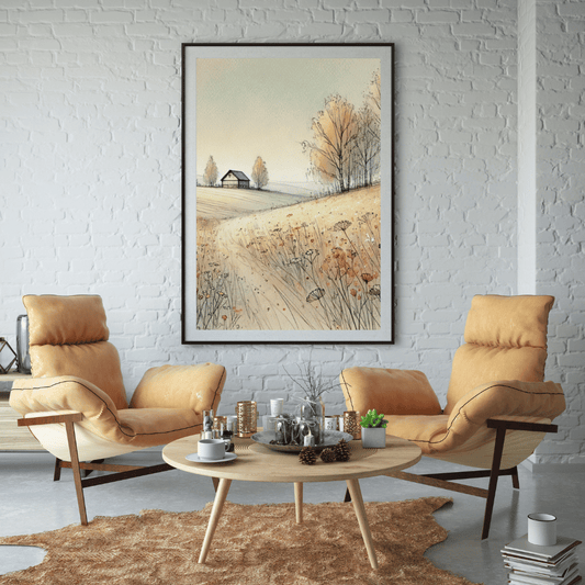 Golden Harvest Path Countryside Nordic Scandinavian Wall Art Print Print Material