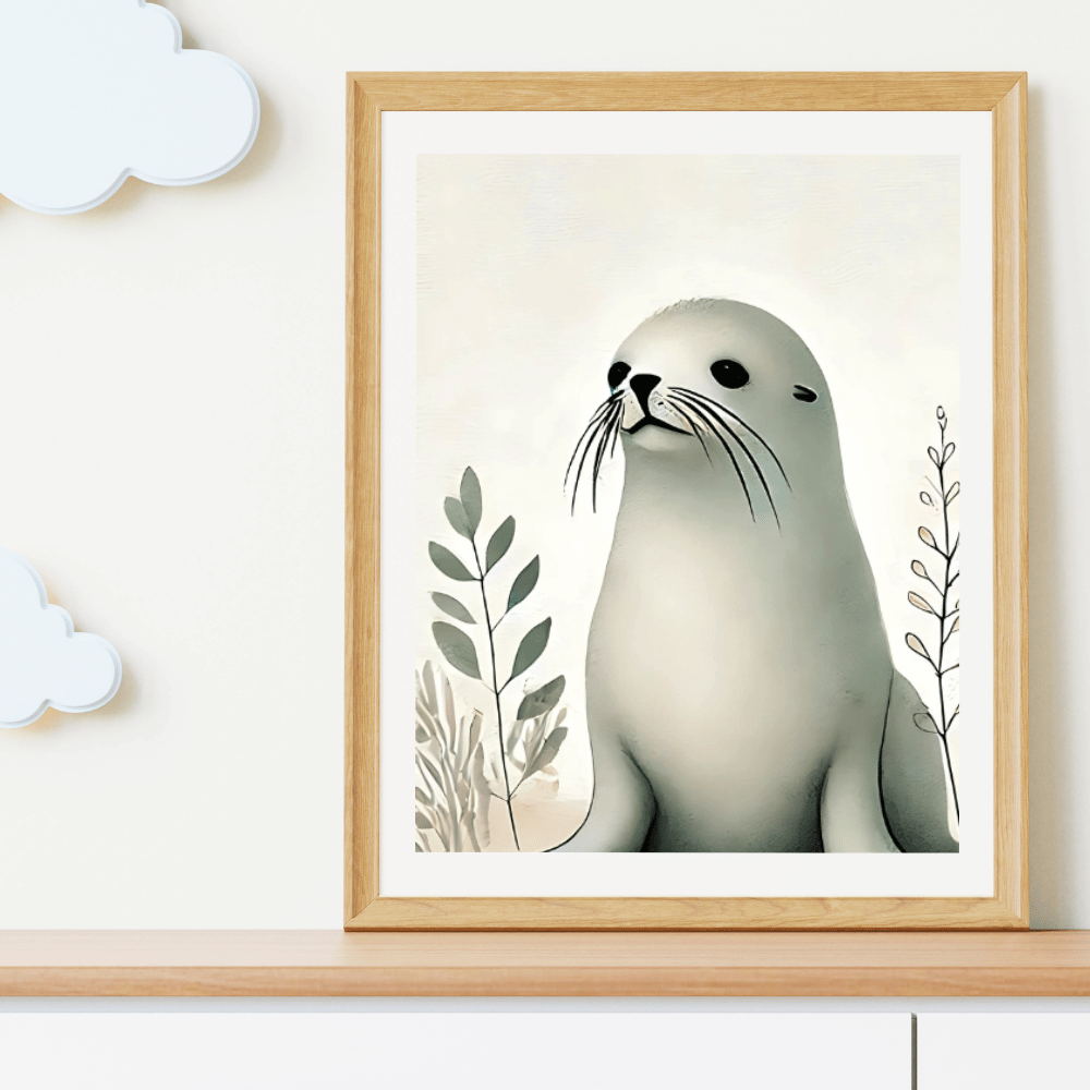 Australian Seal Minimalist Wall Art – Coastal Wildlife Botanical Print Decor Print Material