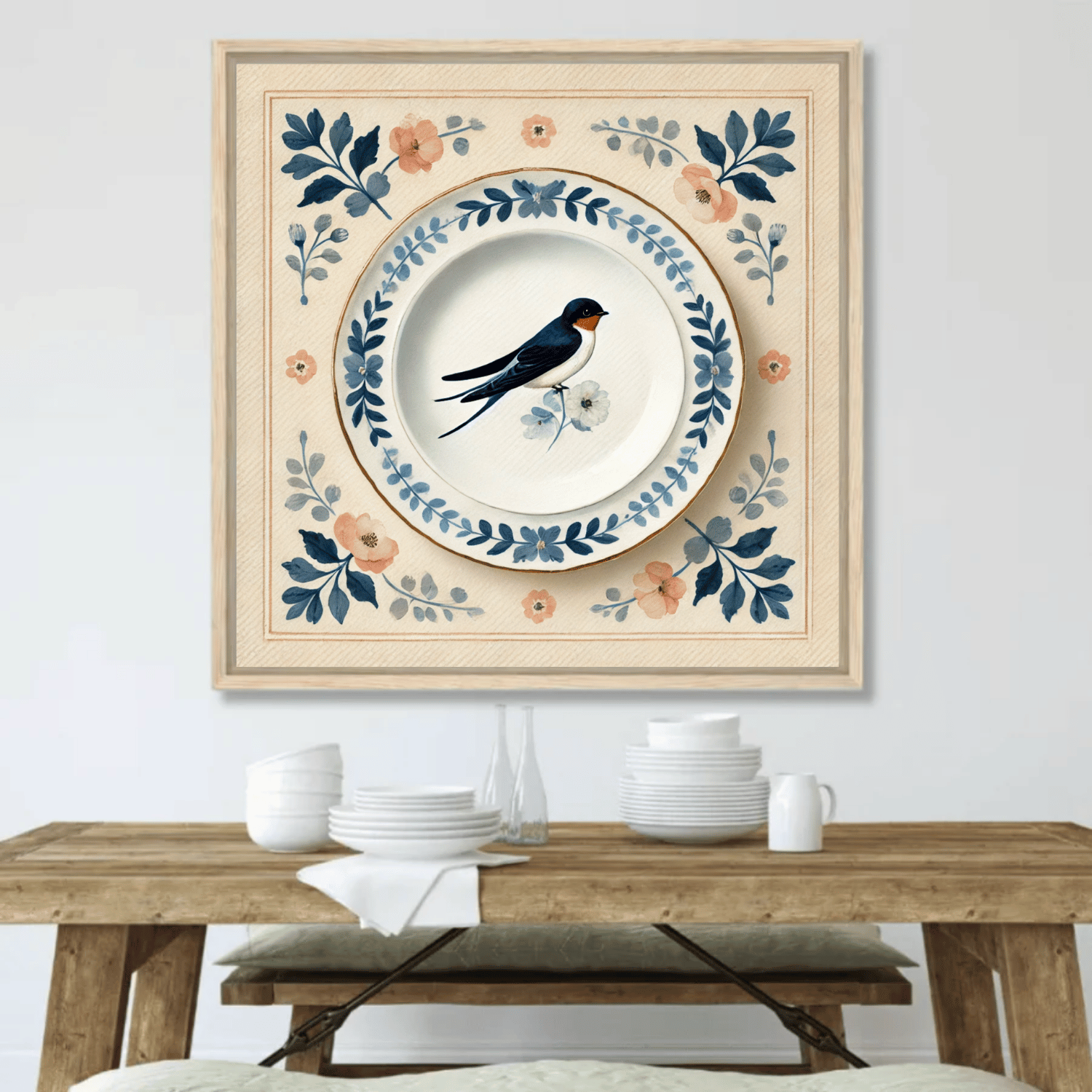 Swallow & Spring Canvas Wall Art | Bird Canvas Wall Art | Kitchen Canvas Wall Art | Dining Room Canvas Wall Art