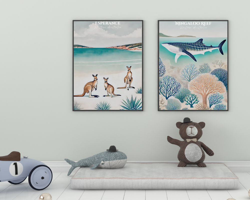 Western Australia - Esperance & Ningaloo Reef Animal Poster & Canvas Wall Art Set of 2 Print Material