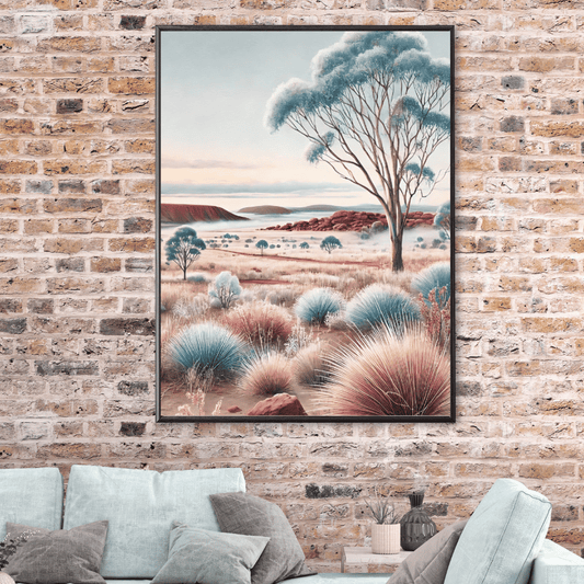 Winter Outback - Gum Tree Rock Formatin Wild Grass Winter Canvas Wall Art Print Decor Unframed Poster / 40x60 cm