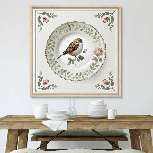 Sparrow and Rose Wall Art | Bird Wall Art | Kitchen Wall Art | Dining Room Wall Art | Vintage Wall Art | Elegant