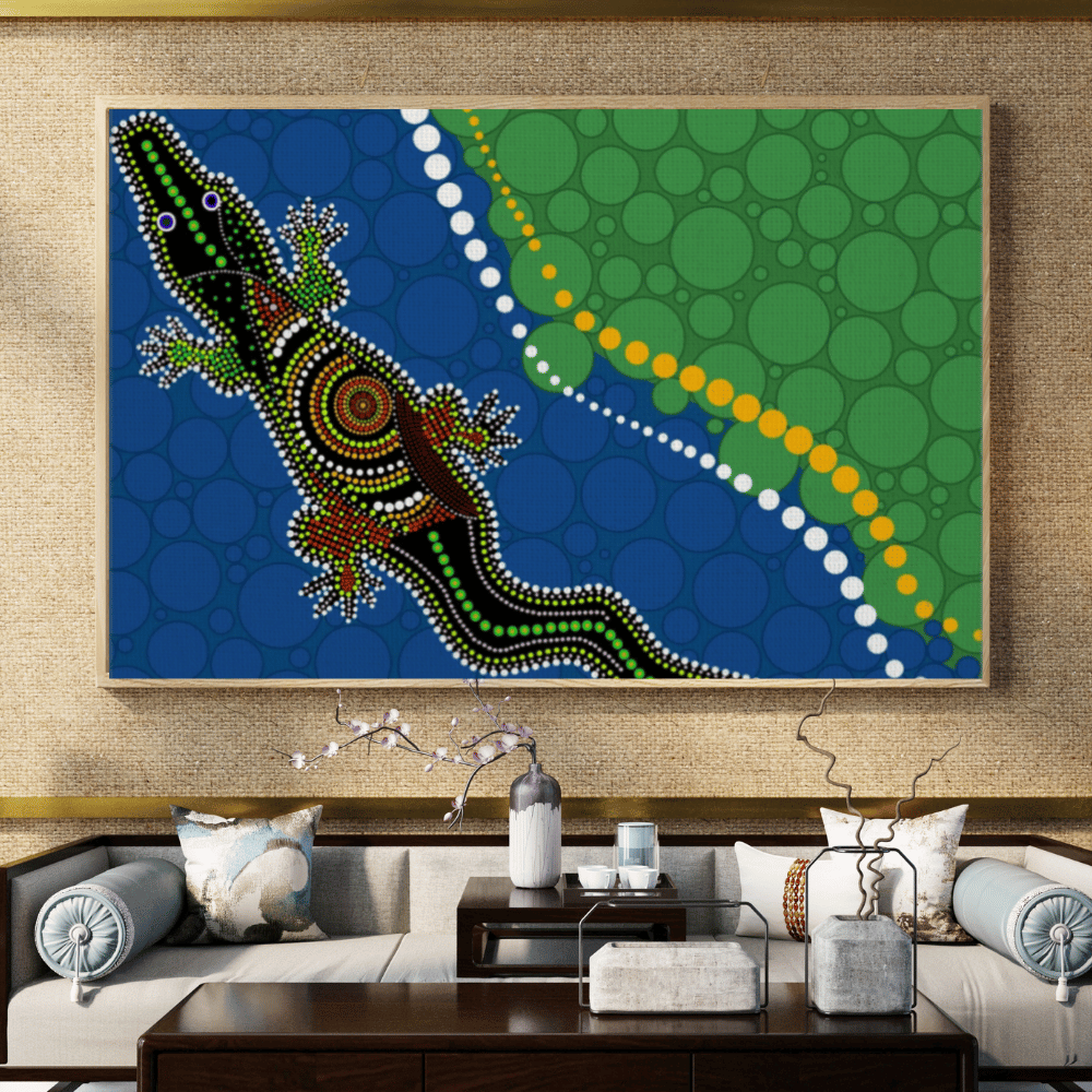 Crocodile Dreaming – Keeper of the Waters - Aboriginal Canvas Wall Art Print Material