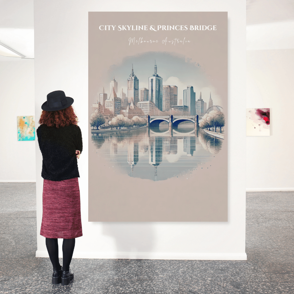 Melbourne Skyline – Minimalist Watercolor Cityscape Canvas Wall Art Print Decor Print Material