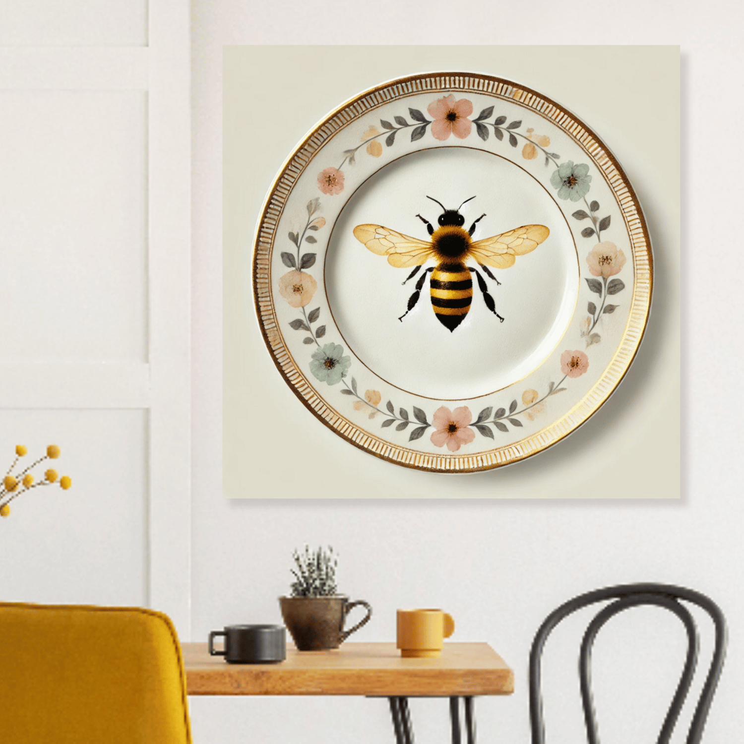 Wildflower Bee Canvas Wall Art | Kitchen Wall Art | Dining Room Wall Art | Vintage Wall Art | Sophisticated Wall Art