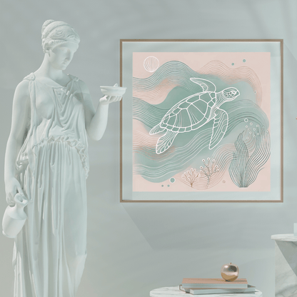Turtle’s Grace Framed Canvas Line Wall Art Print Material