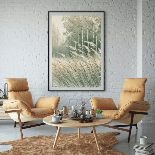 Whispers of the Birch Meadow Forest Trees Grass Wall Art Print Print Material