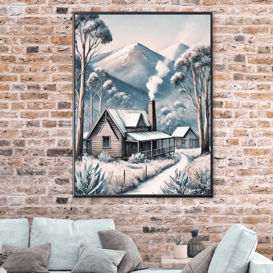 Winter Mountain Cabin - Trees Wild Grass Mountain Winter Canvas Wall Art Print Decor Unframed Poster / 40x60 cm