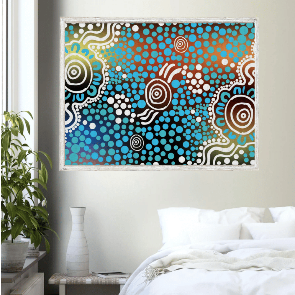 Spirit of the Waterholes – Aboriginal Wall Art | Stretched & Framed Canvas Print Material