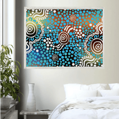Spirit of the Waterholes – Aboriginal Wall Art | Stretched & Framed Canvas Print Material