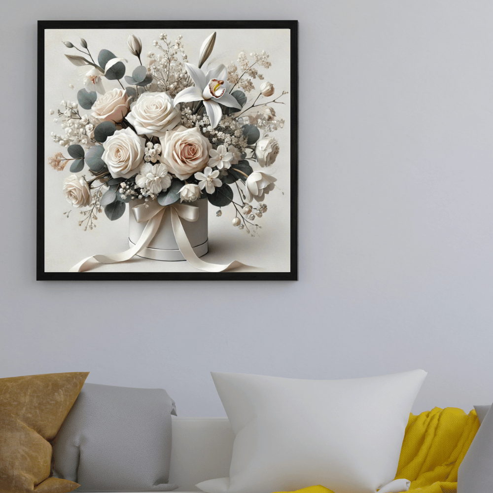 Ivory Grace Bouquet Flower Framed Canvas Wall Art Print Material