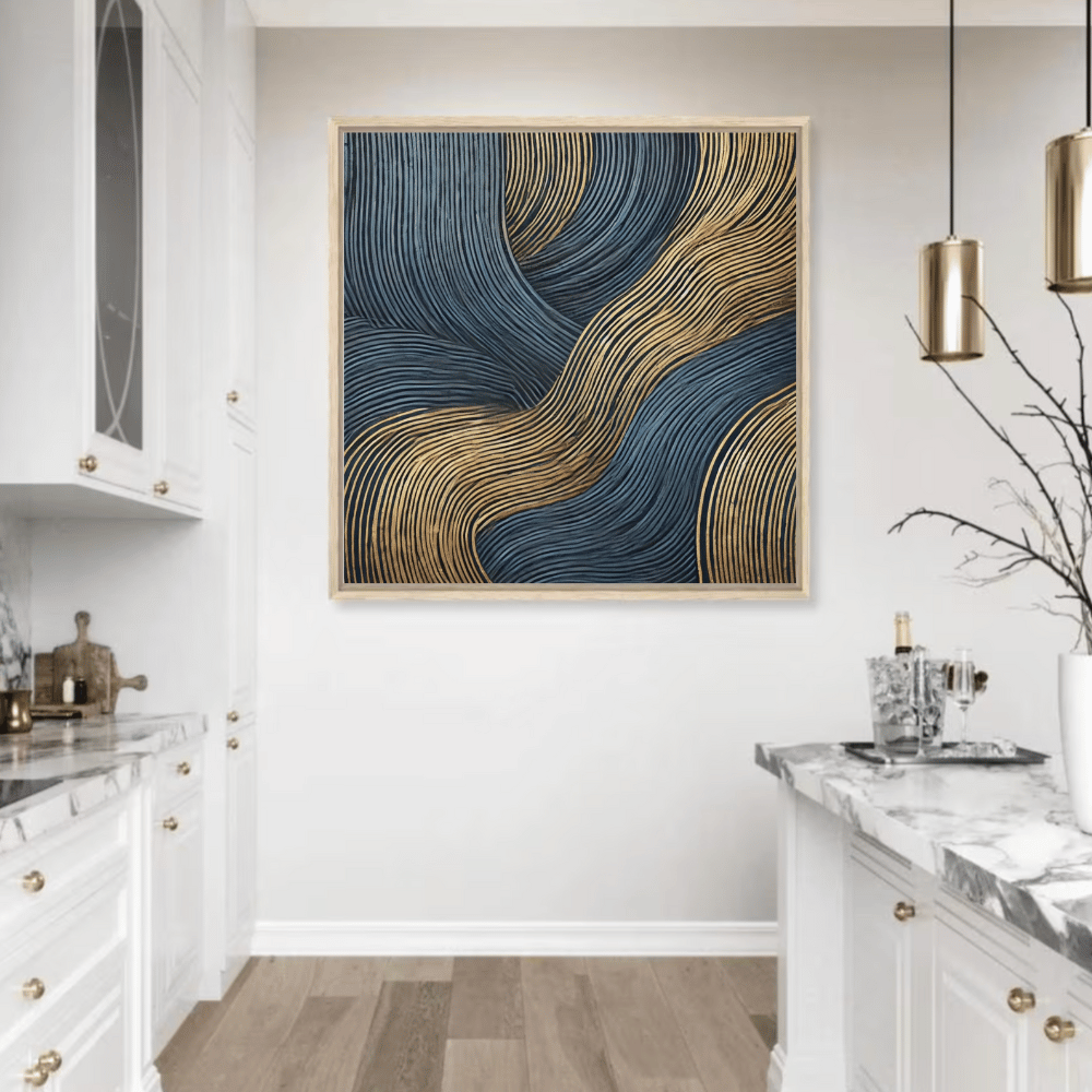 Golden Currents Luxurious Abstract Wall Art Print Material
