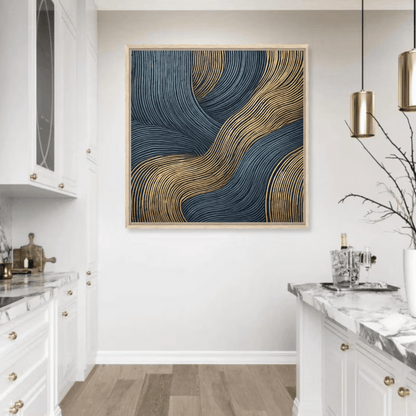 Golden Currents Luxurious Abstract Wall Art Print Material
