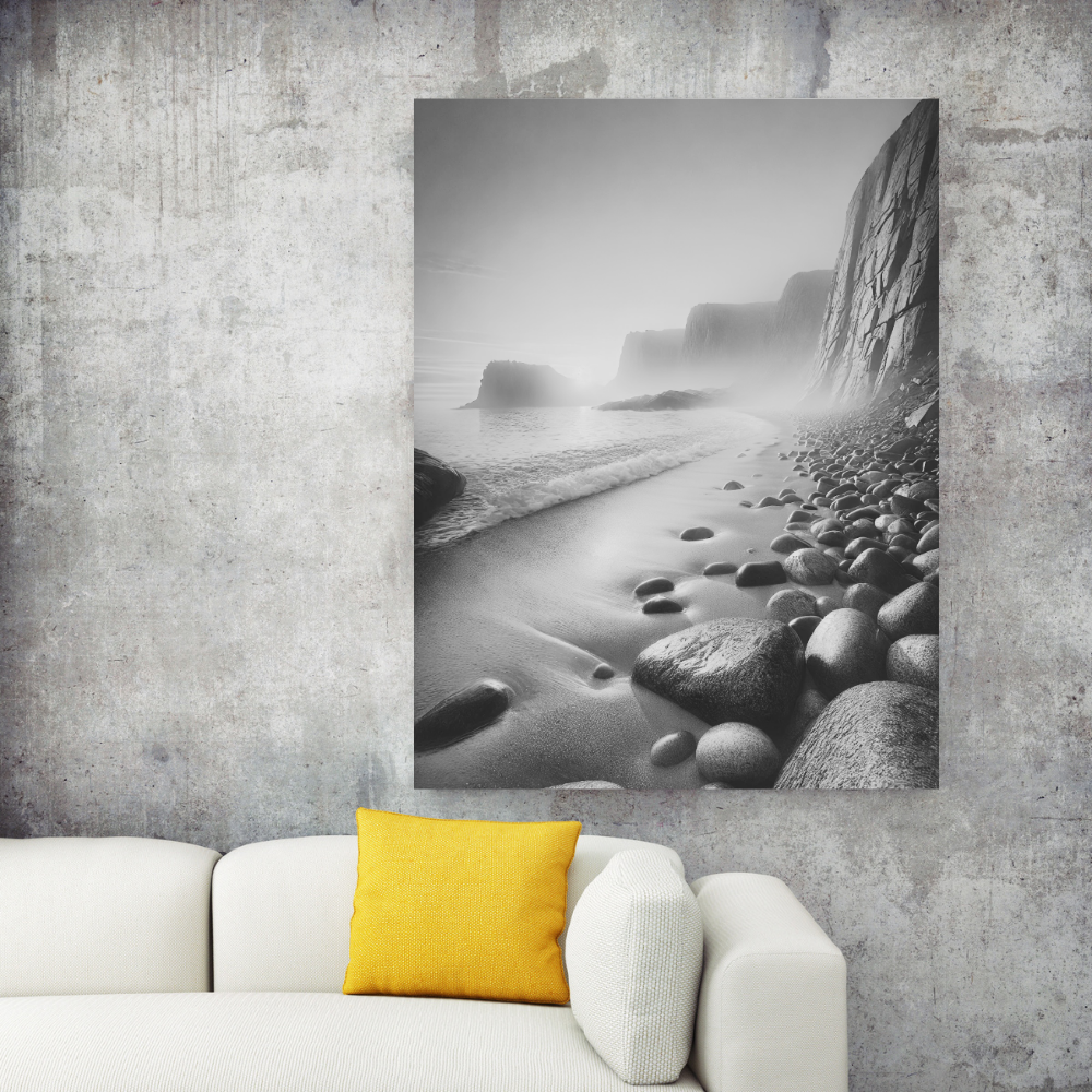 Black and White Coastal Serenity Wall Art Print Print Material