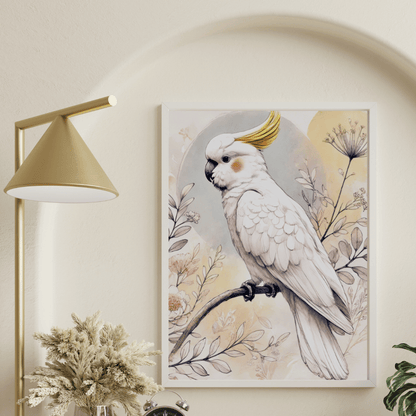 Golden Crest - Cockatoo Among Wildflowers – Australian Wildlife Canvas Wall Art Print Decor Print Material