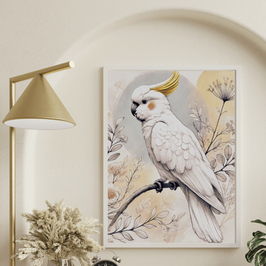 Golden Crest - Cockatoo Among Wildflowers – Australian Wildlife Canvas Wall Art Print Decor Print Material