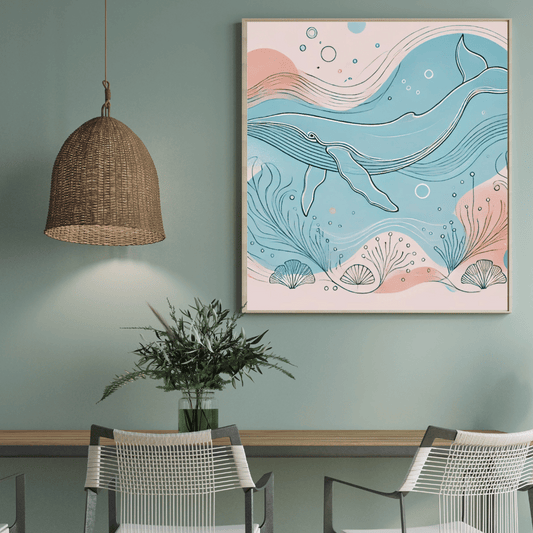 Ocean Glide Whale Framed Canvas Line Wall Art Print Material