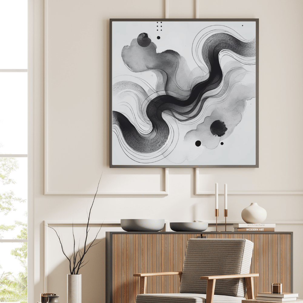 Flowing Shadows Monochrome Abstract Wall Art Print Material