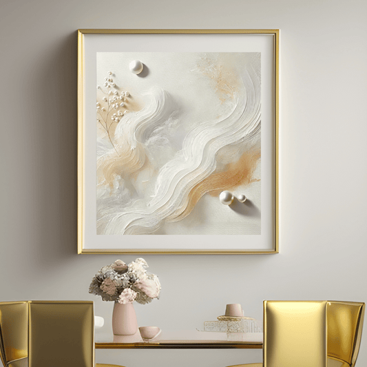 Pearl Essence Luxurious Abstract Framed Canvas Wall Art Print Material