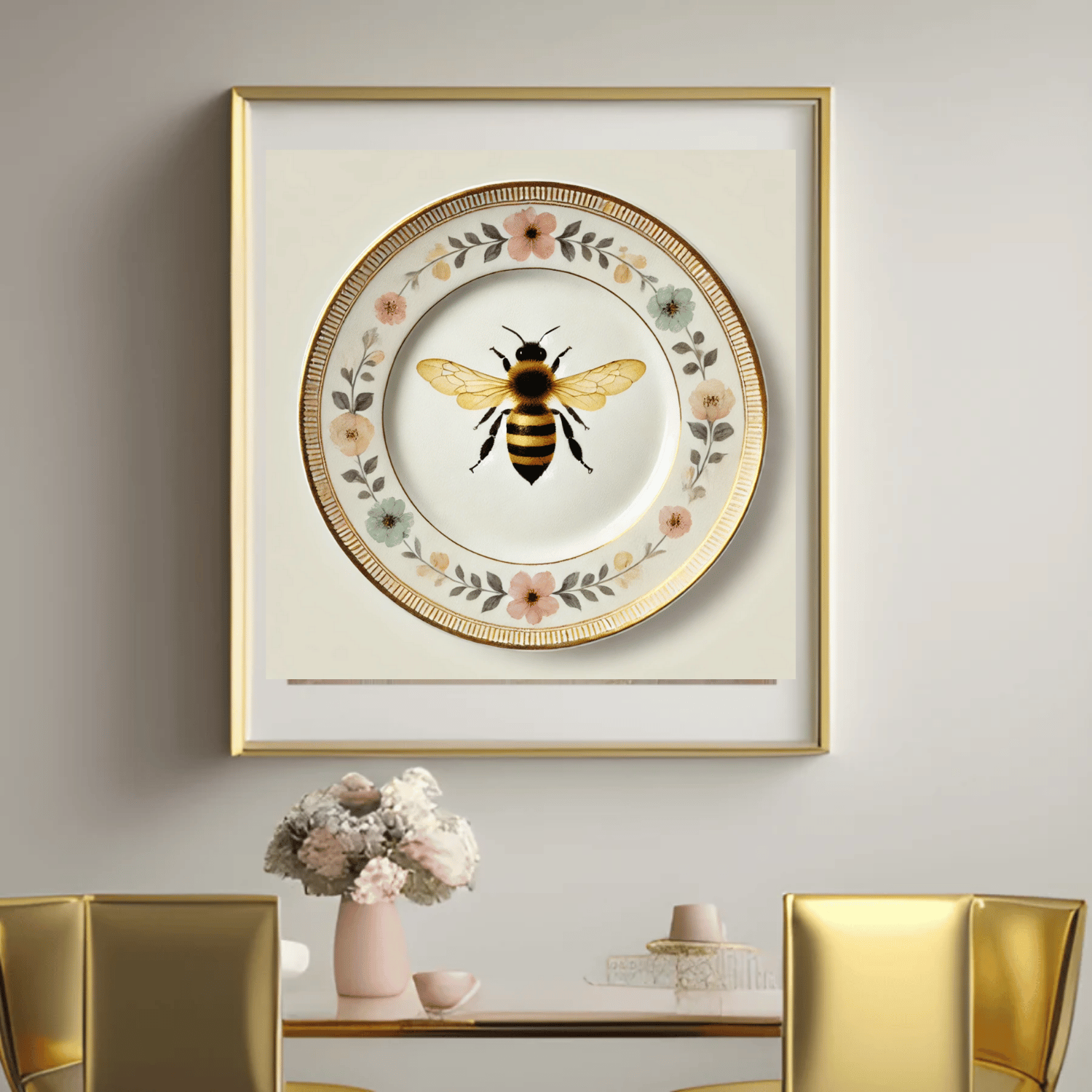 Wildflower Bee Canvas Wall Art | Kitchen Wall Art | Dining Room Wall Art | Vintage Wall Art | Sophisticated Wall Art