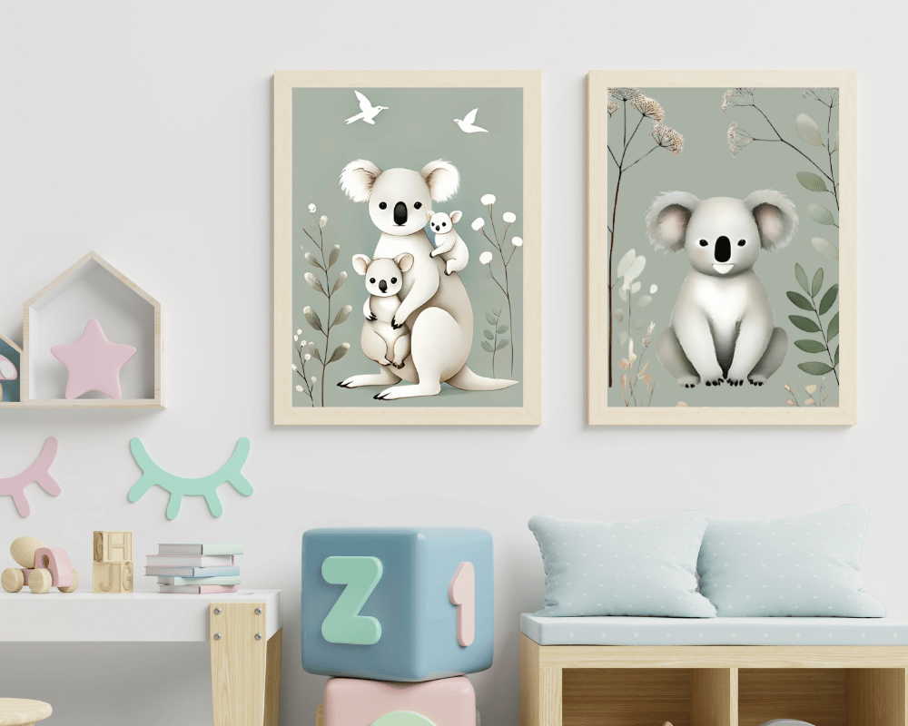 Koala + Koala Family Minimalist Nursery Wall Art Set of 2 Print Material