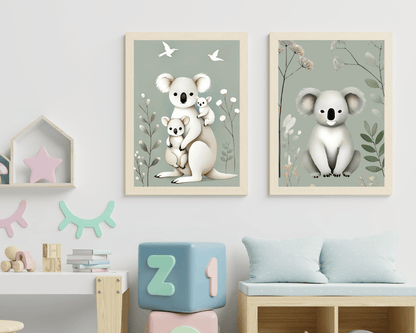 Koala + Koala Family Minimalist Nursery Wall Art Set of 2 Print Material