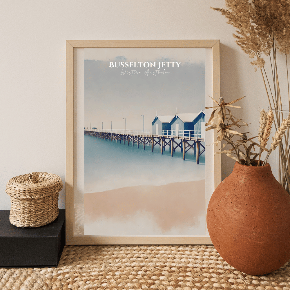Busselton Jetty – Minimalist Coastal Canvas Wall Art Print Decor Print Material