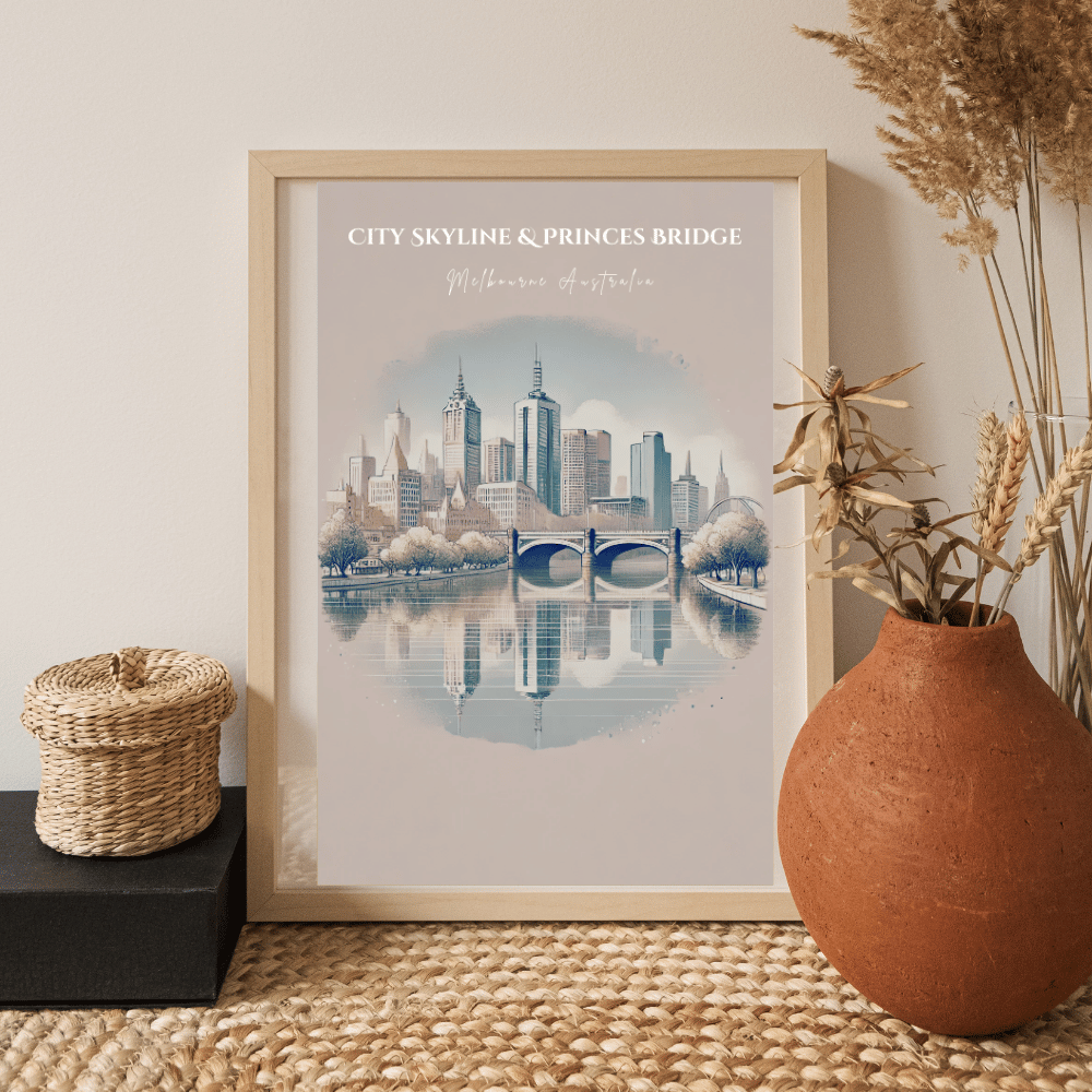 Melbourne Skyline – Minimalist Watercolor Cityscape Canvas Wall Art Print Decor Print Material