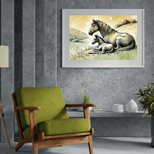 Mother and Foal Horses Wall Art Print Print Material