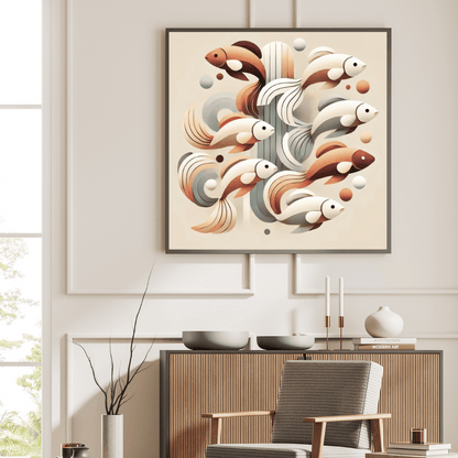 Aqua Flow Fish Framed Canvas Minimalist Wall Art Print Material