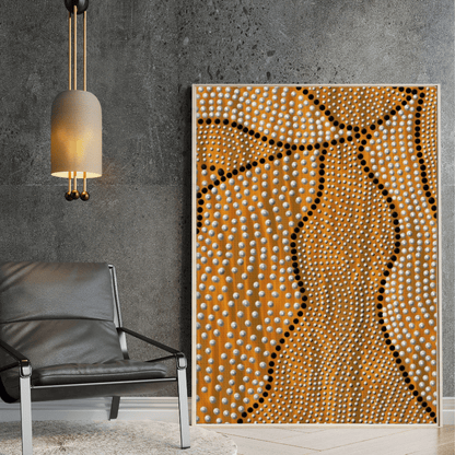 Golden Earth Right – Aboriginal Canvas Wall Art | Stretched & Framed Print Material